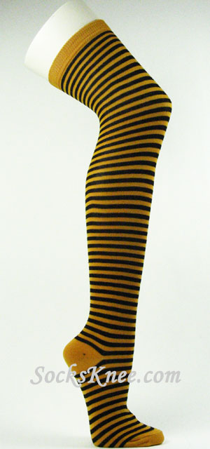 Orange and Black Thin Over Knee striped socks - Click Image to Close
