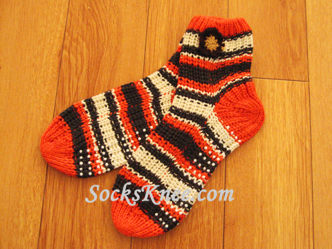 Bright Orange, Dark Grey, White Knit Socks with Non-Skid Sole