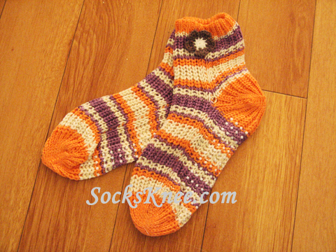 Orange Lavender White Women's Knit Sock with Non-Skip Sole - Click Image to Close