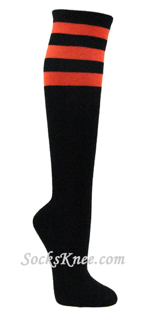 Black & Orange Striped COUVER Quality Non-Athletic Knee Socks - Click Image to Close