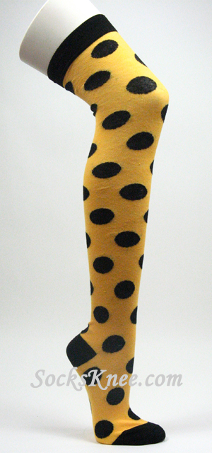 Orangish Yellow w/ Large Black Polka Dots Over Knee Socks - Click Image to Close