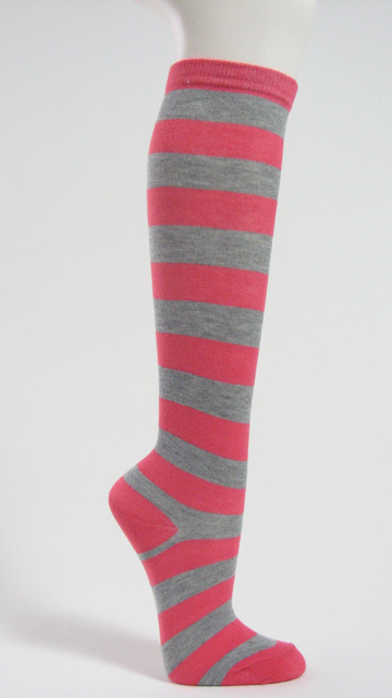 Pink and grey wider striped knee high socks