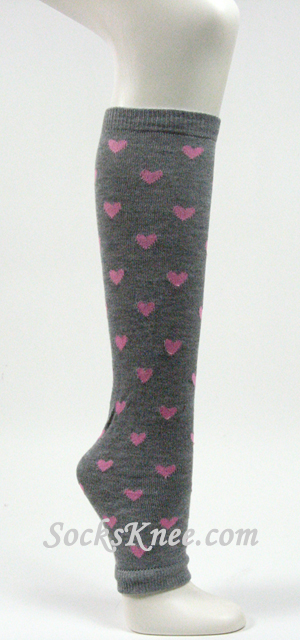 Pink Hearts on Gray (Grey) Leg Warmer - Click Image to Close