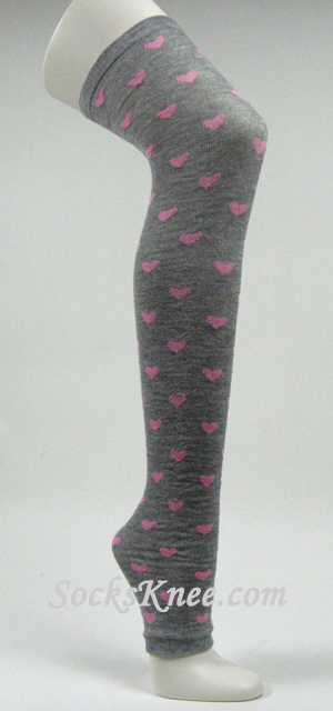 Pink Hearts on Gray (Grey) Long Leg Warmer - Click Image to Close