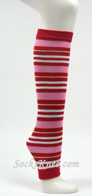 Pink Red White Striped Leg Warmer - Click Image to Close