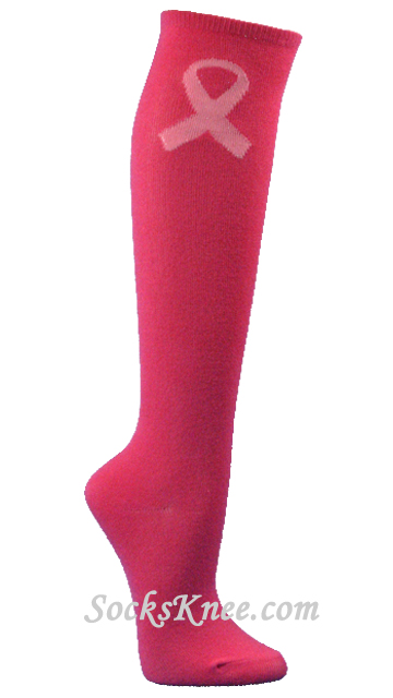 Pink Ribbon Logo/Symbol Bright Pink Knee High Socks - Click Image to Close