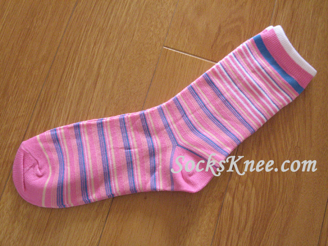 Pink Striped Crew Socks for Women