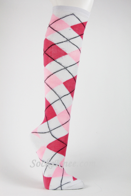 White and Pink Argyle throughout Knee Socks - Click Image to Close