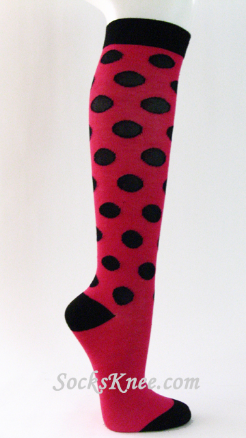 Dark Hot Pink Polka Dots Knee Socks for Women - Click Image to Close