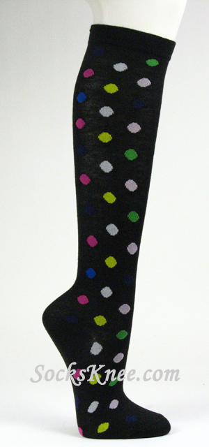 Polka Dots Black Women's Knee Socks