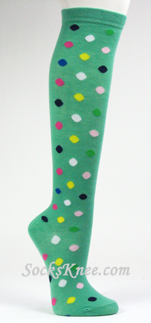 Polka Dots Spring Green Women's Knee Socks