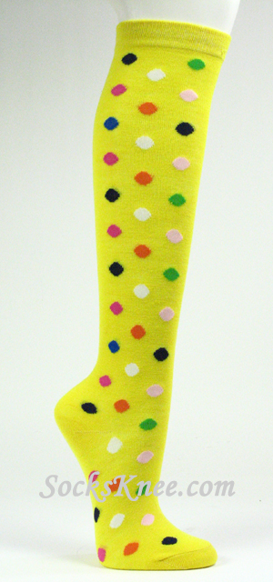 Polka Dots Yellow Women's Knee Socks