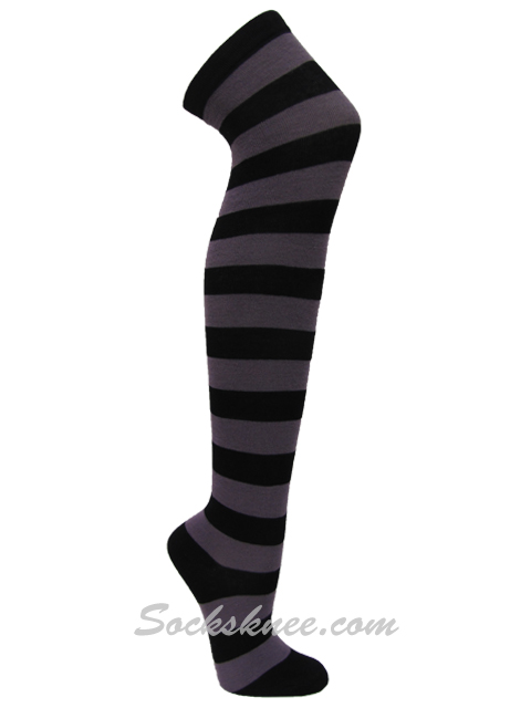 Black and Purple over knee wider striped socks - Click Image to Close