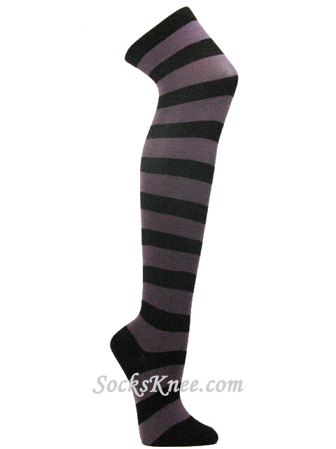Black and Purple over knee wider striped socks