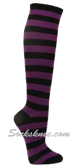Black and purple striped knee socks - Click Image to Close