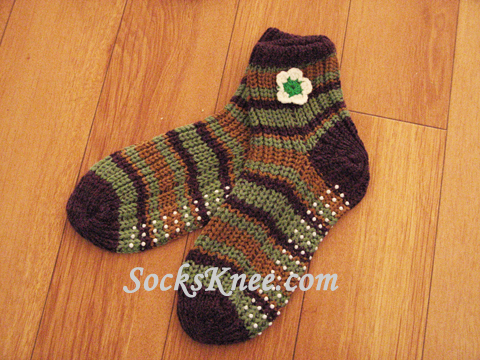 Purple Moss Green Brown Women's Knit Socks with Non Slid Sole