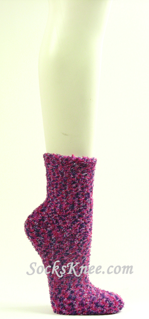 Purple Hot Pink Fuzzy Sock for Women - Click Image to Close