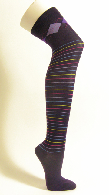 Purple over knee socks argyle and striped