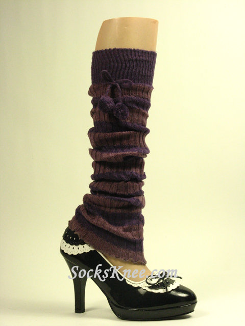 Purple Striped Pom Pom Leg Warmer - Click Image to Close