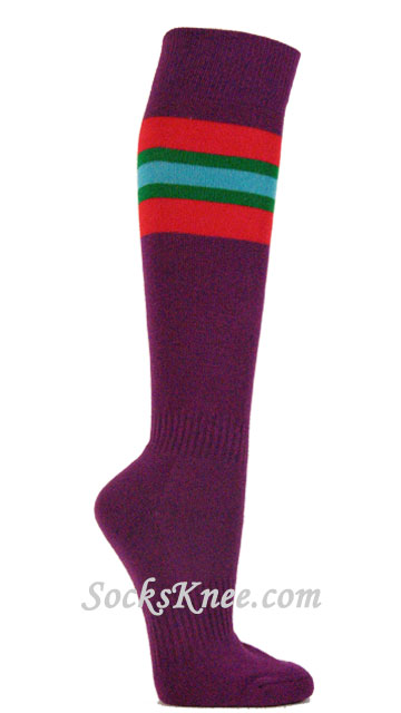 Purple Socks with Red Green Sky Blue/Turquoiase Blue for Sports - Click Image to Close