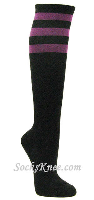 Black & Purple Striped COUVER Quality Non-Athletic Knee Socks - Click Image to Close