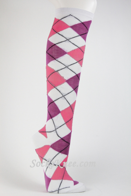White and Purple Argyle throughout Knee Socks - Click Image to Close