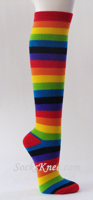 Rainbow Striped Women's Knee High Socks, Thick