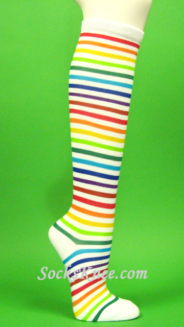 Rainbow Thin Striped Knee Hi Socks for Women - Click Image to Close