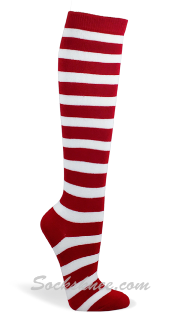 Christmas Red / White Stripes Women's Fashion High Socks