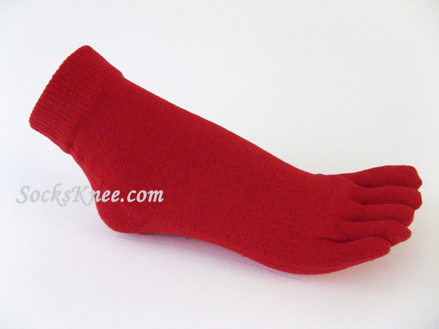 Red Ankle High 5Finger Toed Toe Socks - Click Image to Close