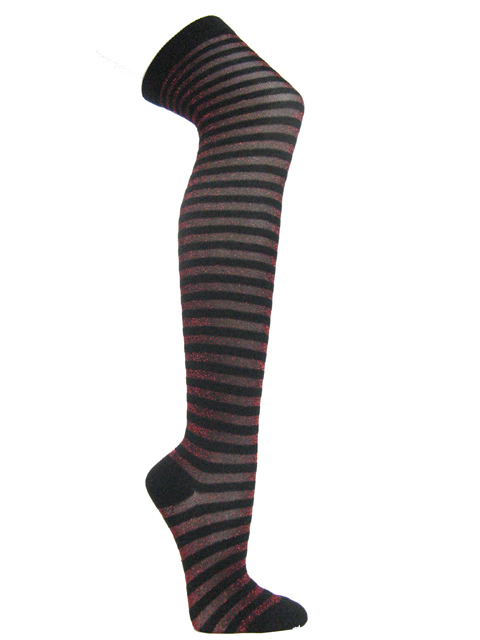 Red black glitter sparkling striped over knee socks