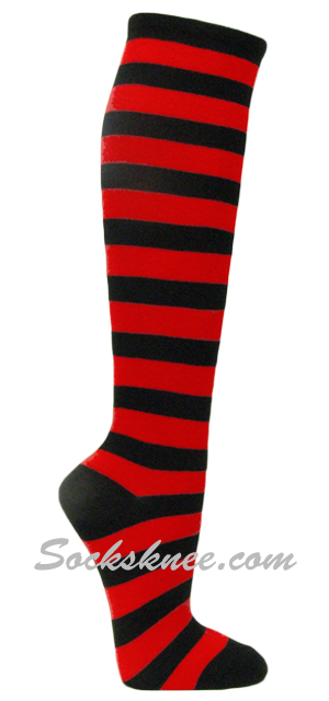 Black and red striped knee socks