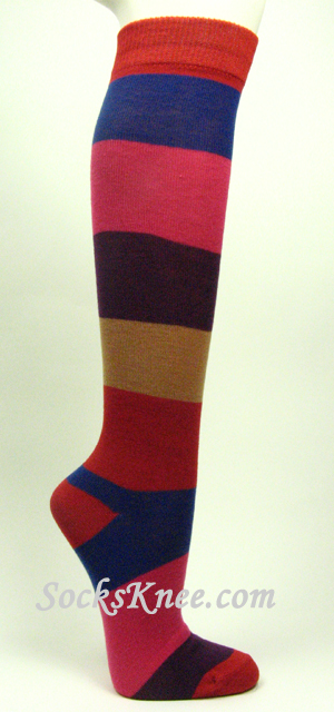 Red Blue Hot Pink Purple Light Brown Fashion High Sock for Women