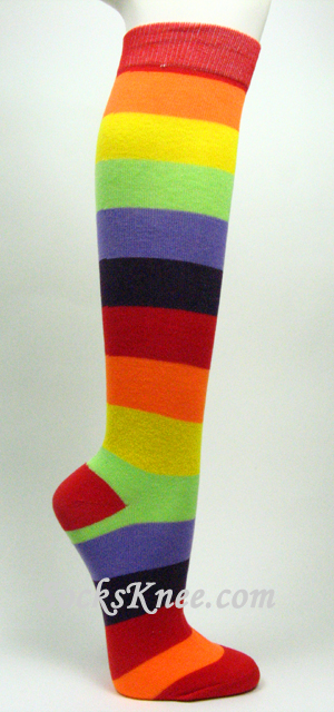 Red Orange Yellow Lime Green Lavender Women's Fashion High Socks - Click Image to Close