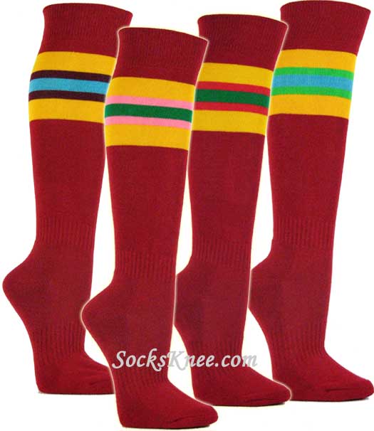 Red Multi-Striped Sports Socks