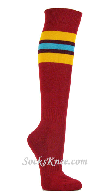 Red Stripe Socks With Gold Yellow Bright Green Blue for Sports - Click Image to Close