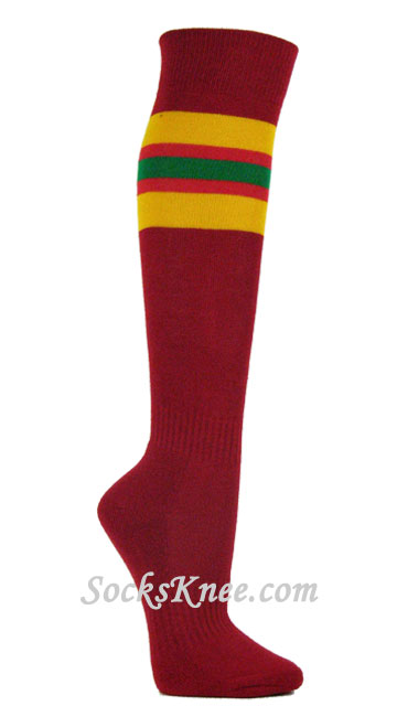 Red Stripe Socks With Golden Yellow Red Green (Rasta) for Sports - Click Image to Close