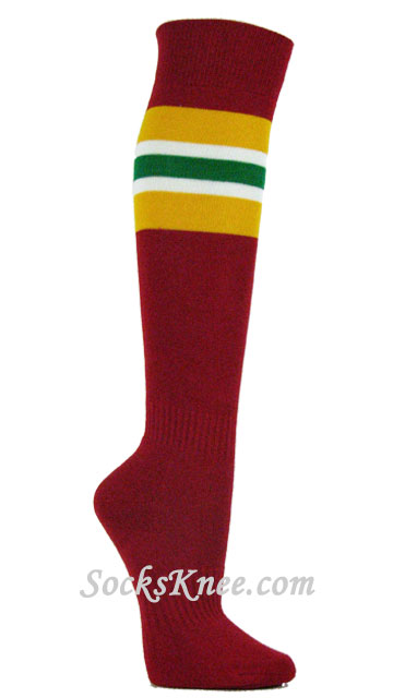 Red Stripe Socks With Golden Yellow White Green for Sports - Click Image to Close