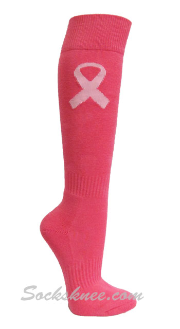 Bright Pink Sports Ribbon Knee High Socks for support Breast Cancer Awareness