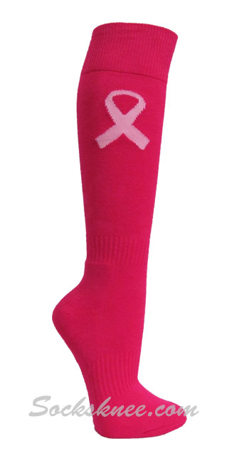 Support Breast Cancer Awareness Hot Pink Athletic Ribbon Knee High Socks