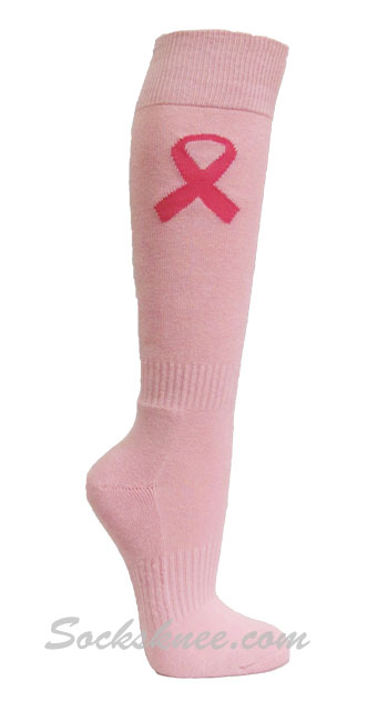 Ribbon Breast Cancer Awareness Light Pink Athletic Knee High Socks