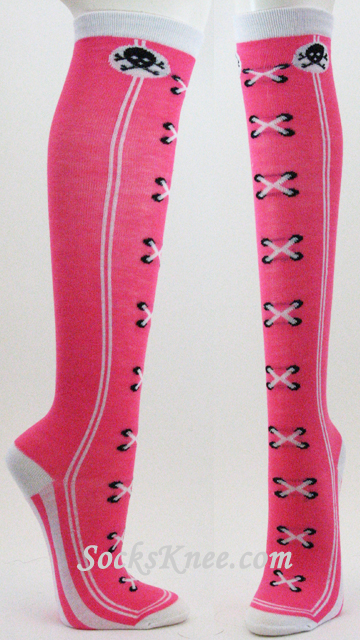 Sneaker Theme Pink Knee High Socks for Girl - Click Image to Close