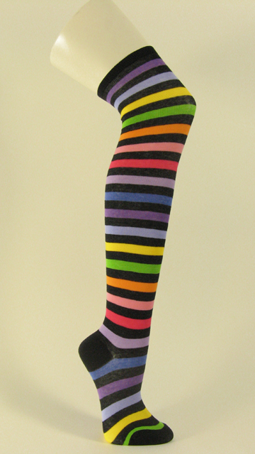 Socks over knee black orange lime green striped mutiple colors