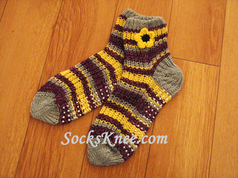 Soft Grey Purple Yellow Women's Knit Socks with Non Slid Sole - Click Image to Close