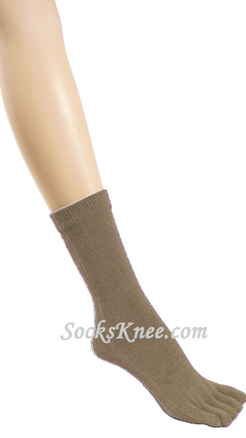 Taupe 5fingers Toed Toe Socks, Quarter ~ Mid-calf Length