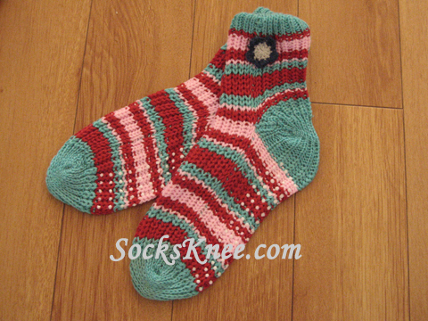 Turquoise Pink Red Knit Socks with Non-Skid Sole