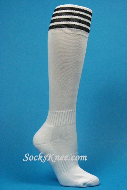White and Black Kid/Youth Football Sport High Socks - Click Image to Close
