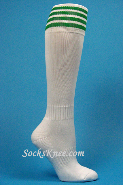 White and Green Kid/Youth Football Sport High Socks - Click Image to Close