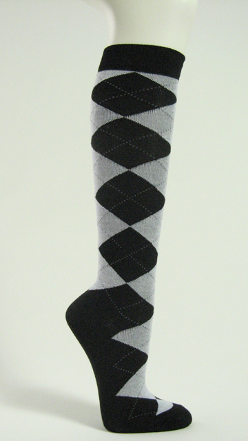 White and black argyle knee socks