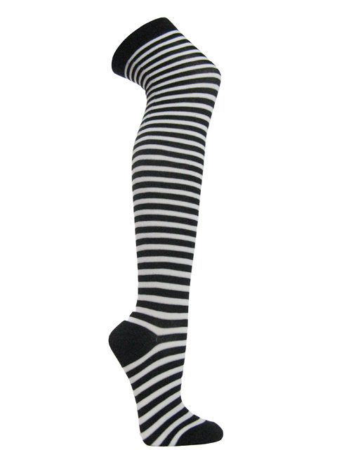 Black and white over knee striped socks - Click Image to Close